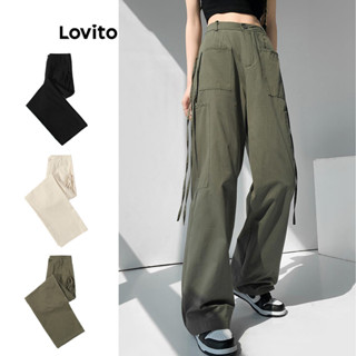 Calças com Amarração Lisa Lovito Casual para Mulheres LNA17105 (Multicolorido)