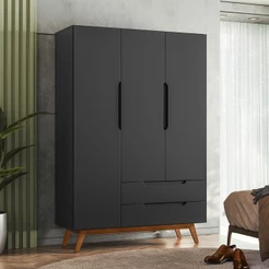 Guarda Roupa Retro Alpi 3 Portas 2 Gavetas Preto - Olivar Móveis