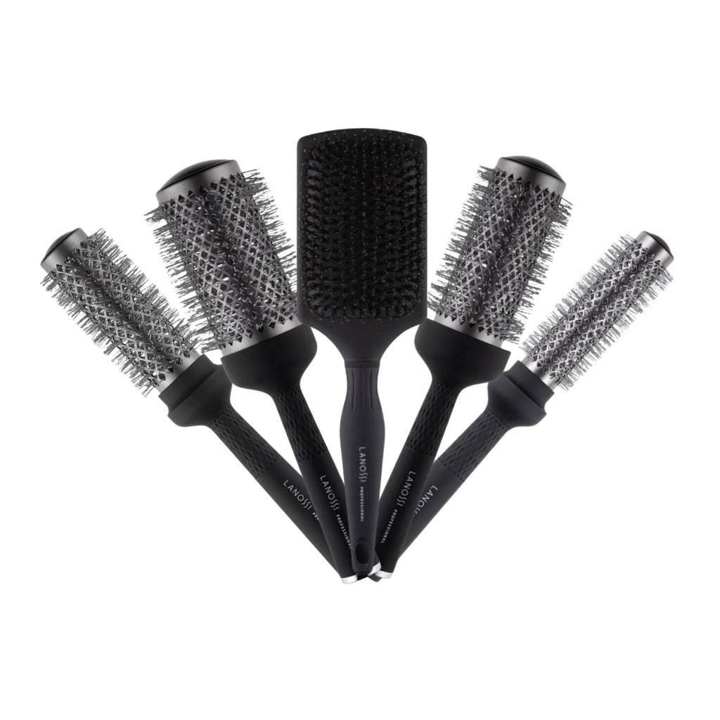 Escova De Cabelo Black Profissional Raquete Quadrada Thermic Cilíndrica Lanossi