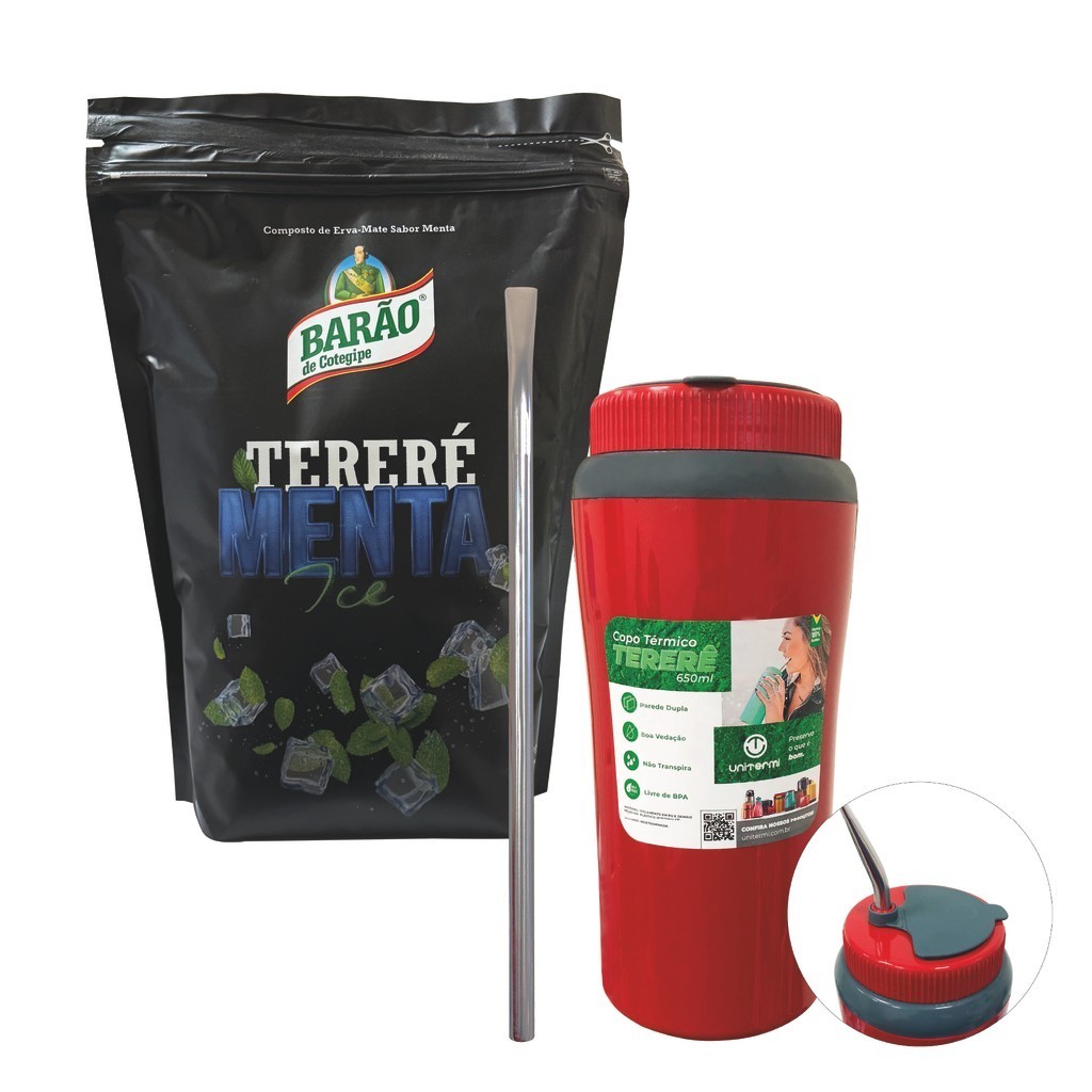 Kit de Erva Mate Tereré Barão de Cotegipe Premium 500g Copo Térmico Unitermi 650ml