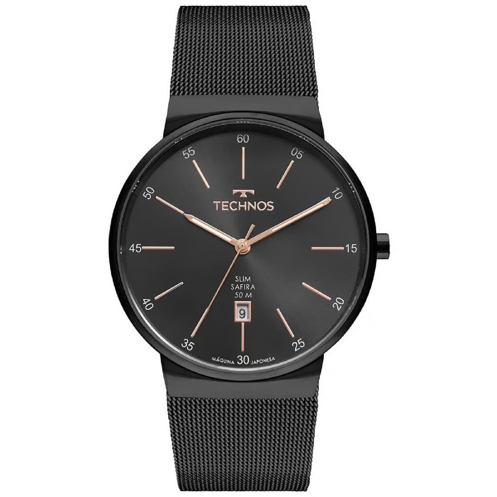 Relógio Technos Slim GM12AG/1P Preto Masculino em Oferta na Shopee