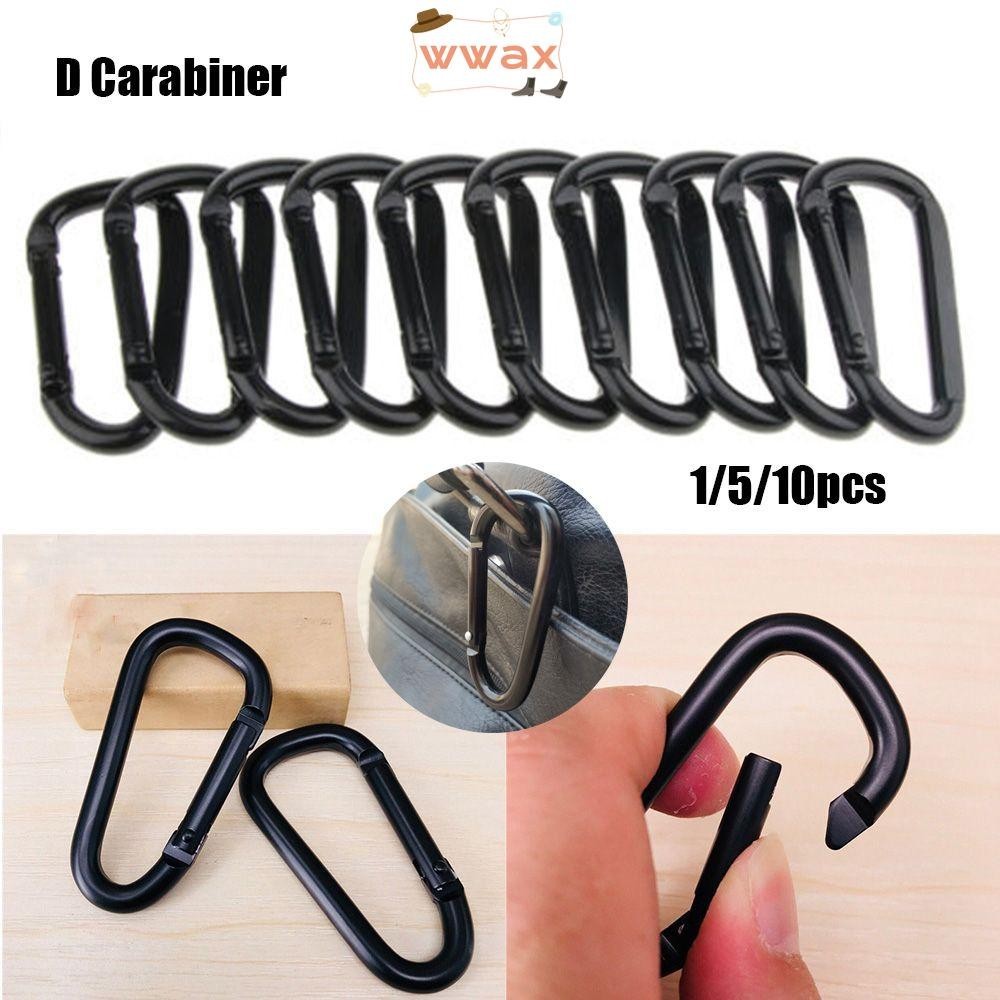 WWAX 1/5/10pcs Cor Preta Botão De Escalada Preto Segurança Alumínio Esportes Ao Ar Livre Mosquetão De Liga