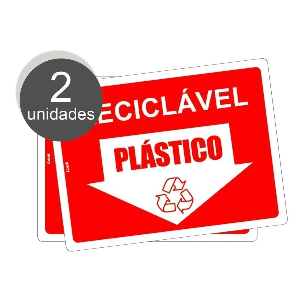 kit c/ 2 Placas Informativa para Coleta Seletiva Lixo Reciclável Plástico Container Material PS