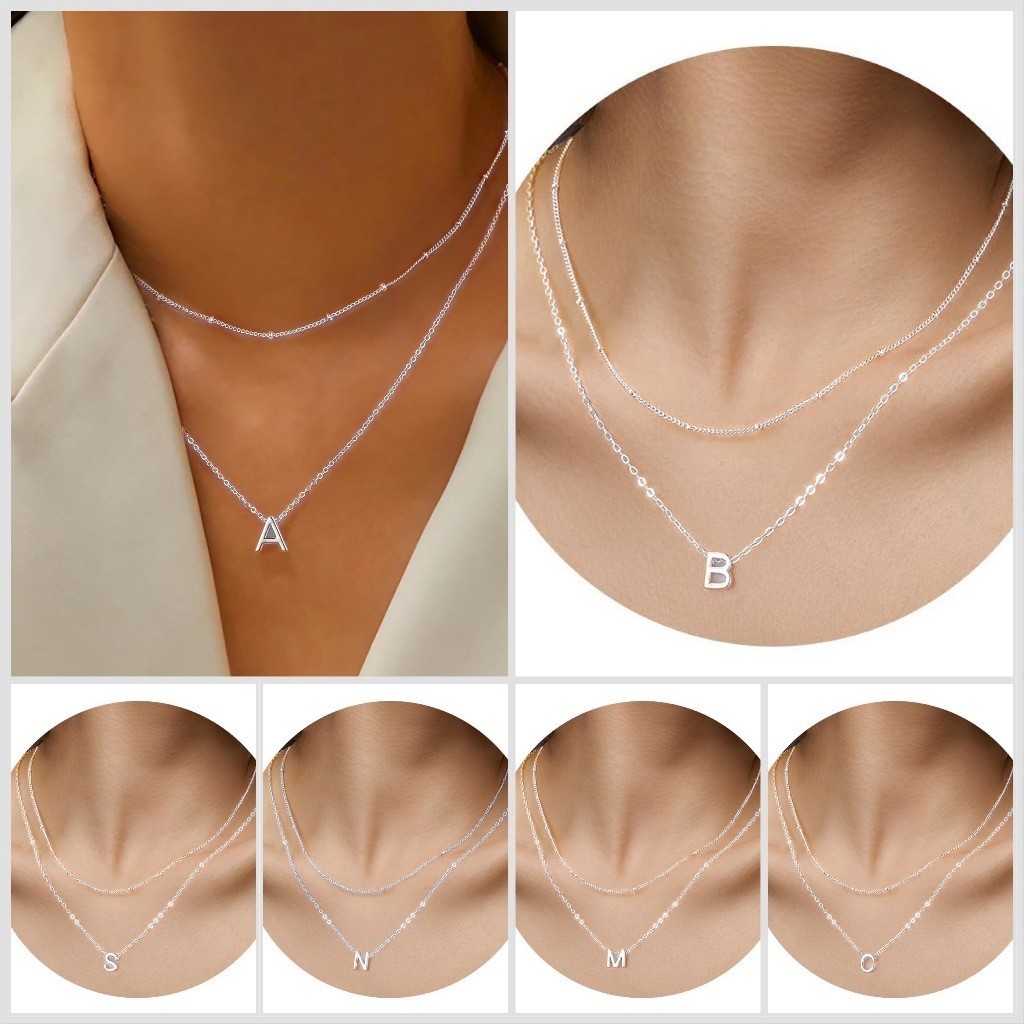 Colar Choker Duplo Inoxidável Banhado A Prata 925 Com Pingente De Letras Inglesas