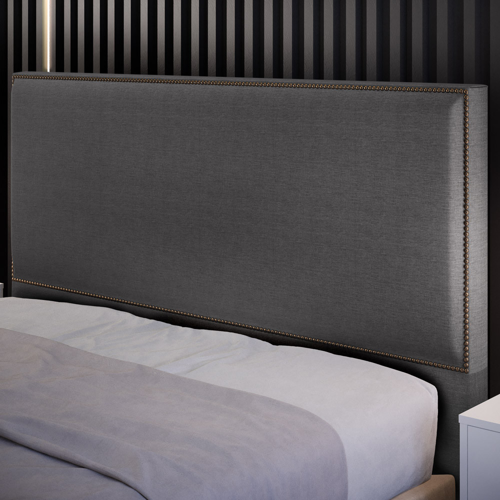 Cabeceira Cama Box Queen Com Tachas 160 cm Vicenza L02 Linho Cinza Escuro - Lyam Decor em Oferta na Shopee