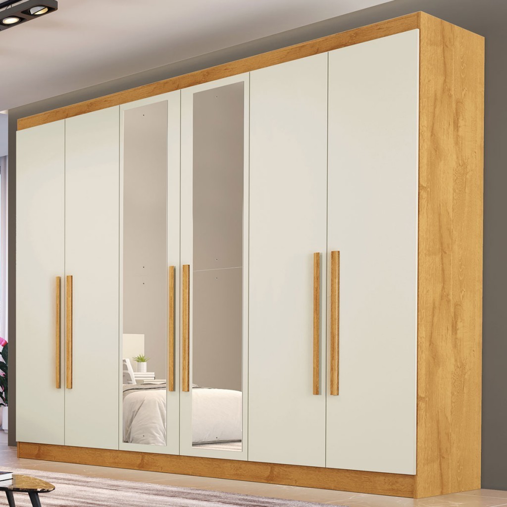 Guarda-Roupa Casal Oslo 6 Portas 6 Gavetas 100% Mdf com Espelho Peroba/Off White - Mademarques - Home & Living