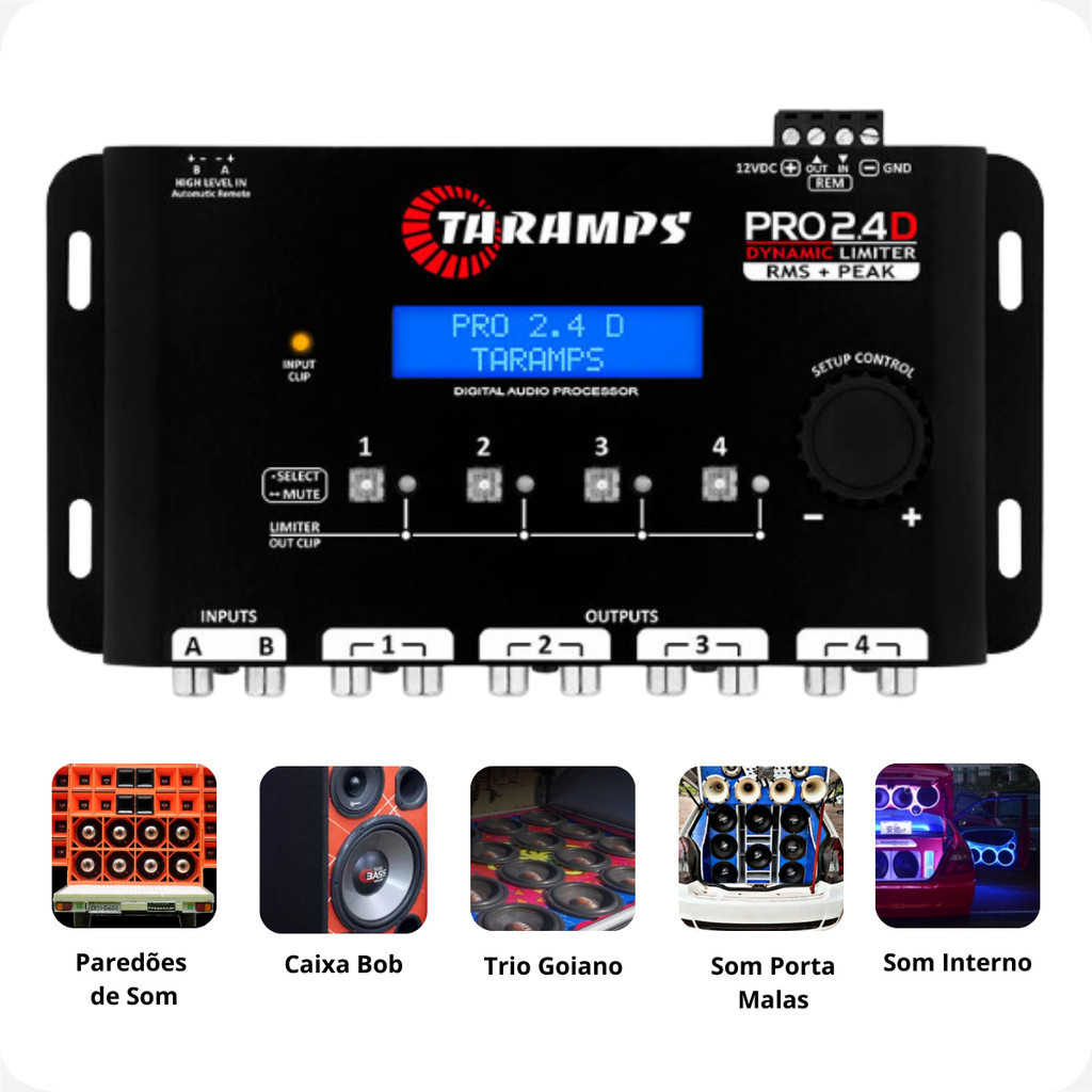 Processador De Áudio Digital Taramps PRO 2.4D Equalizador Crossover 2 Entradas 4 Saídas - Audio