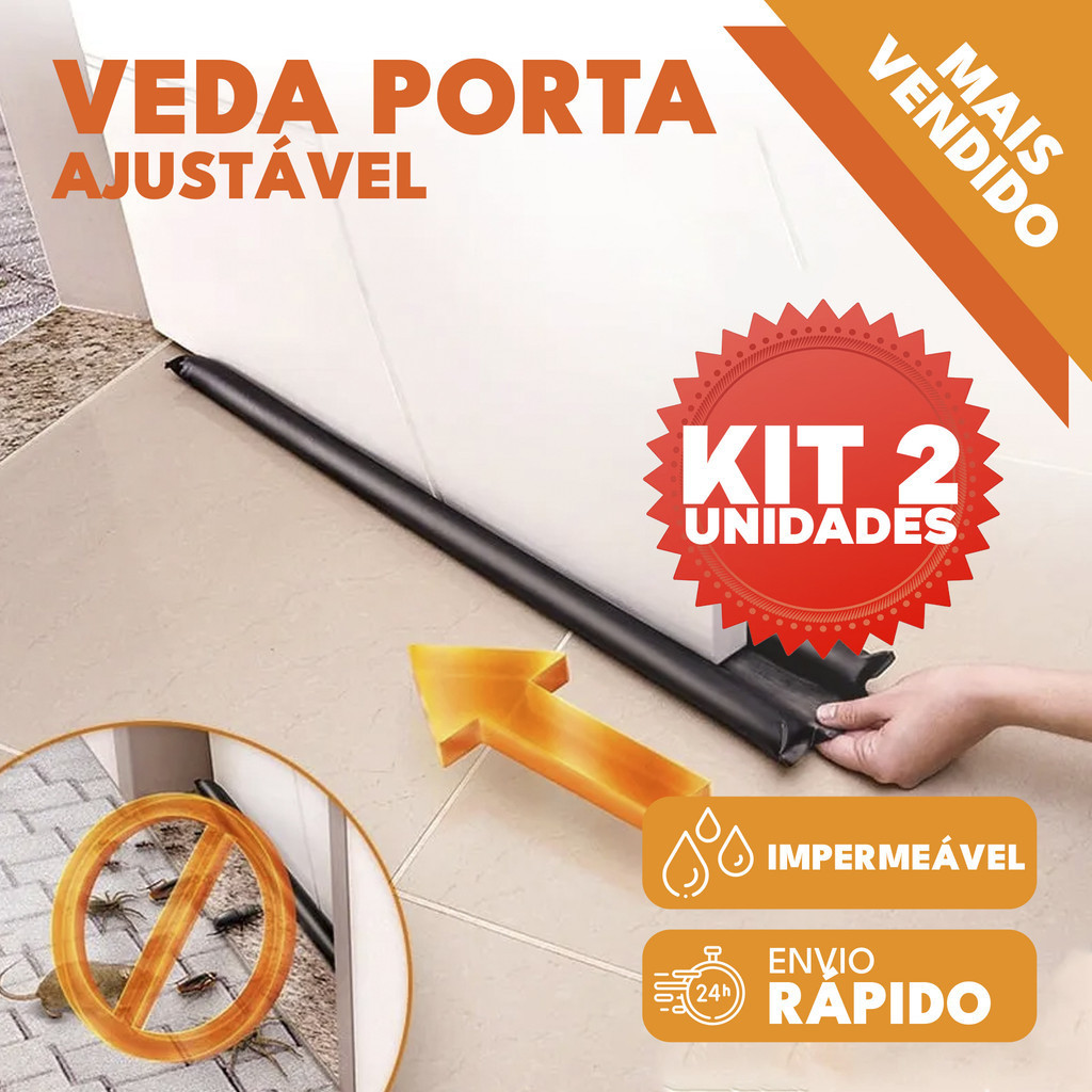 Kit 2 Veda Porta Ajustável Impermeável Duplo 80 cm Protege Conta Insetos, Poeira, Vento