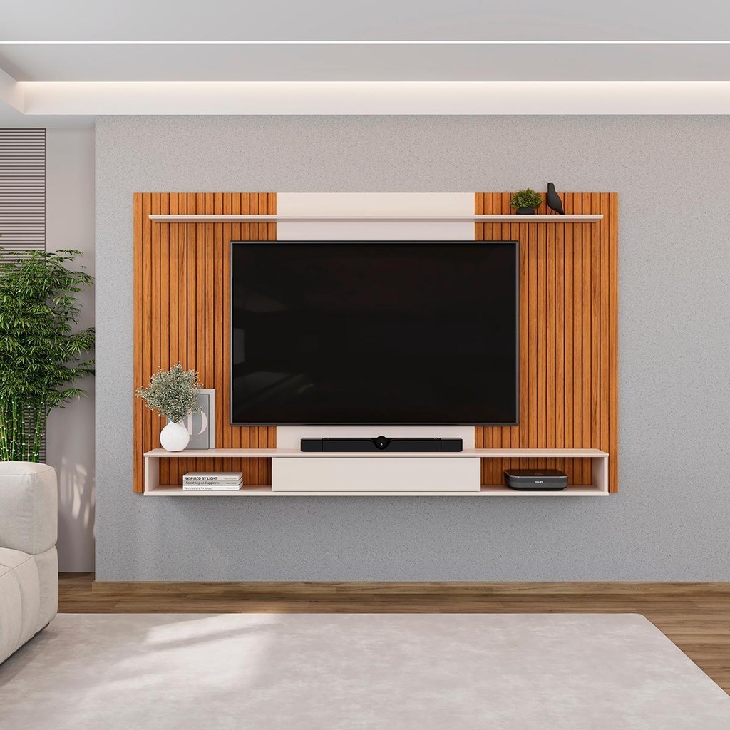 Painel para TV até 70 Polegadas 1 Prateleira DJ Móveis Leo Freijó Off White em Oferta na Shopee