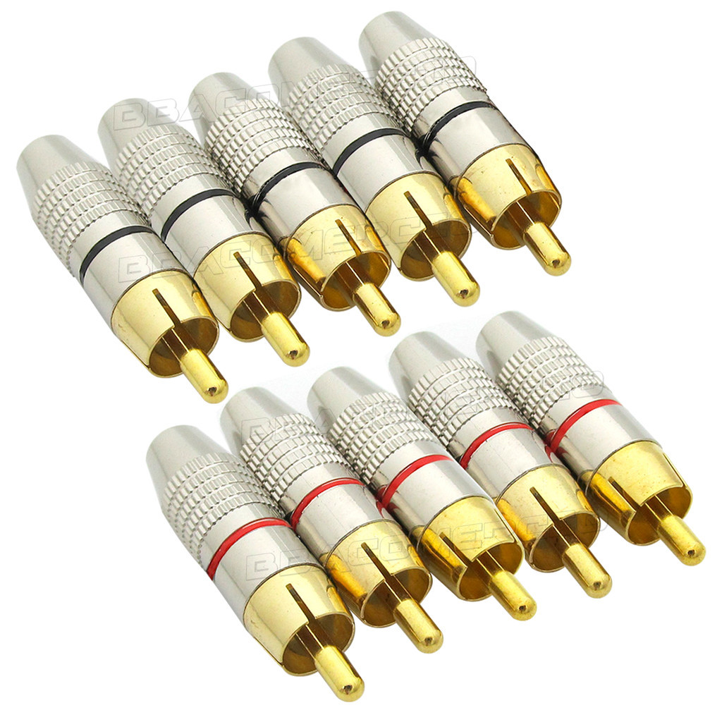Plug Rca Macho Kit 10 Unidades Metal Dourado Para Fio Cabo