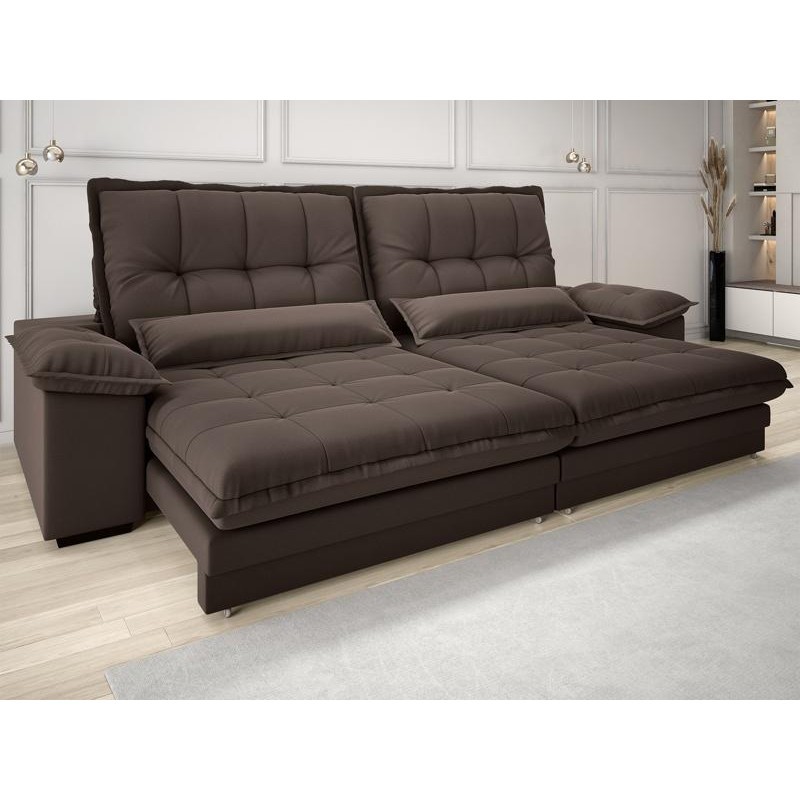 Sofa Bergamo 2,50m Assento Retratil e Reclinavel Velosuede Chocolate - NETSOFAS - Home & Living