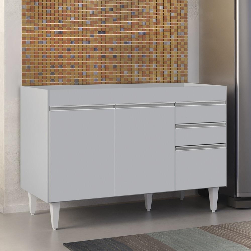 Balcão de Cozinha Para Pia 120cm 3 Portas Sem Tampo Michigan Cinza Claro - Lumil - Home & Living