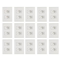 Kit com 15 Tomadas Tramontina com 2 Tomadas Liz 2 Pinos + Terra 10A/250V Branco