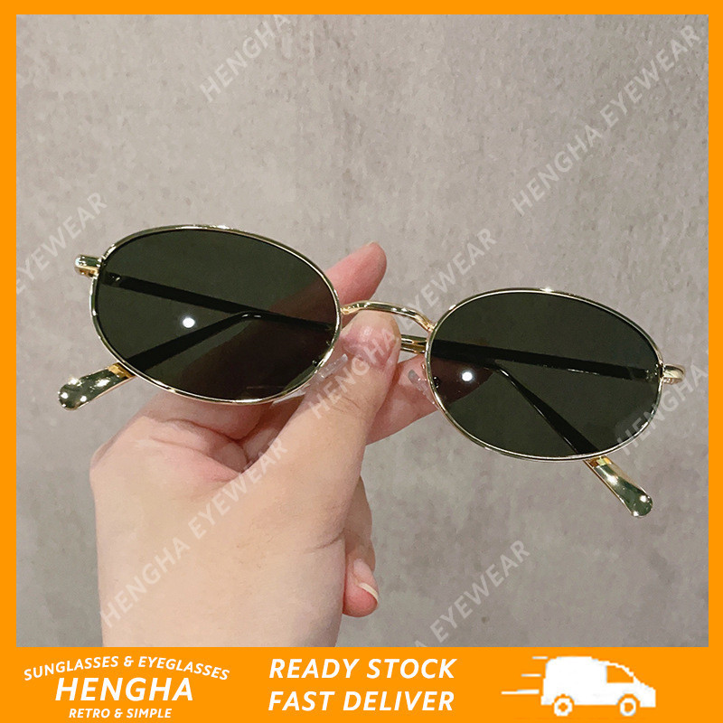 (HENGHA) Óculos De Sol Verdes Vintage De Metal De Sombra Oval