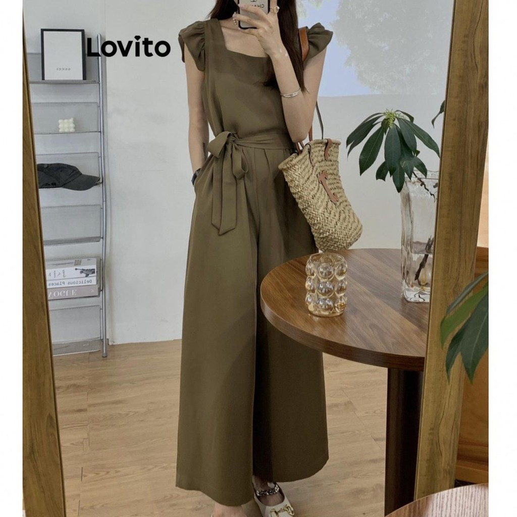Lovito Macacões e macacões casuais com acabamento em alface lisa para mulheres LNE55053 - Women Clothes