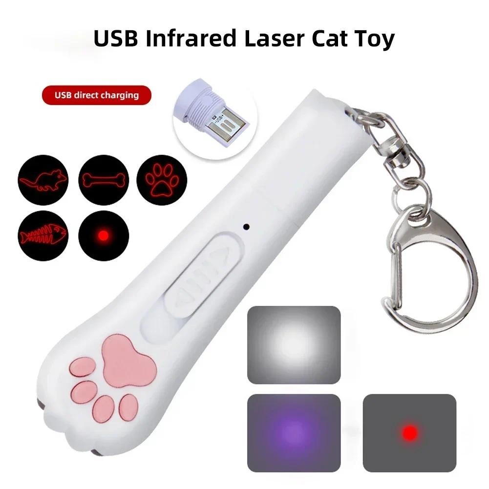 LED Bonito Laser Transformar Padrão Pet Gato Brinquedos USB Recarregável Brinquedo Interativo Brilhante Animação Ponteir