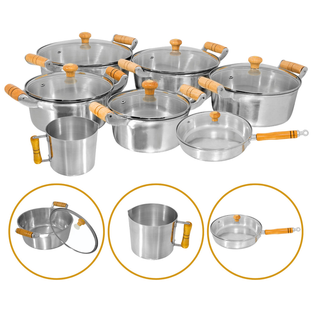 Conjunto de Caçarolas 7 Peças Alumínio Fundido Grosso + Frigideira e Canecão