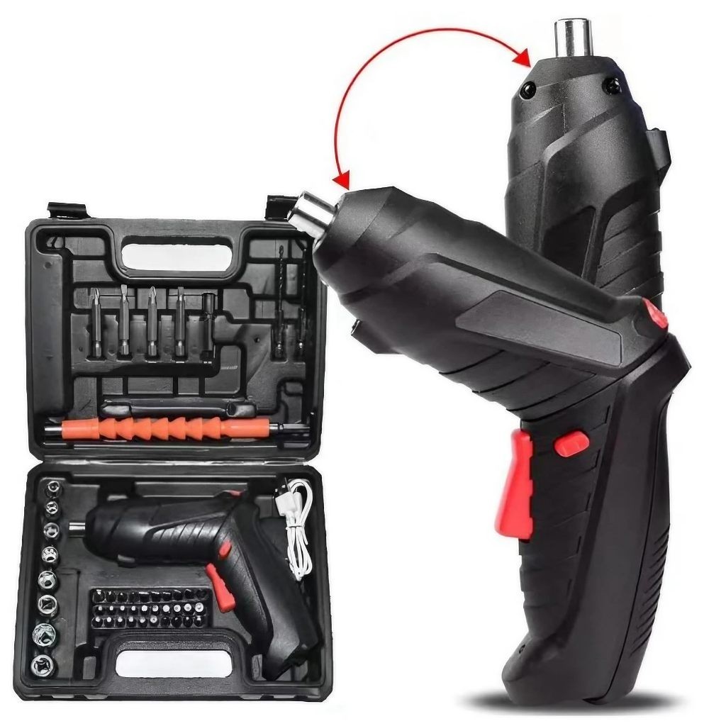 Kit Parafusadeira e Furadeira 48 Peças + Mini Parafusadeira 14 Peças, Carregador USB, Luz LED