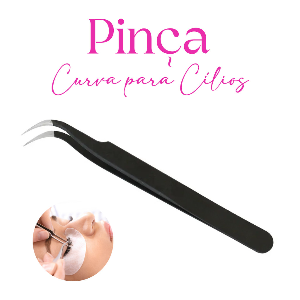 Pinça Curva Profissional para Alongamento de Cílios Fio a Fio, Extensão, Volume Russo e Isolamento
