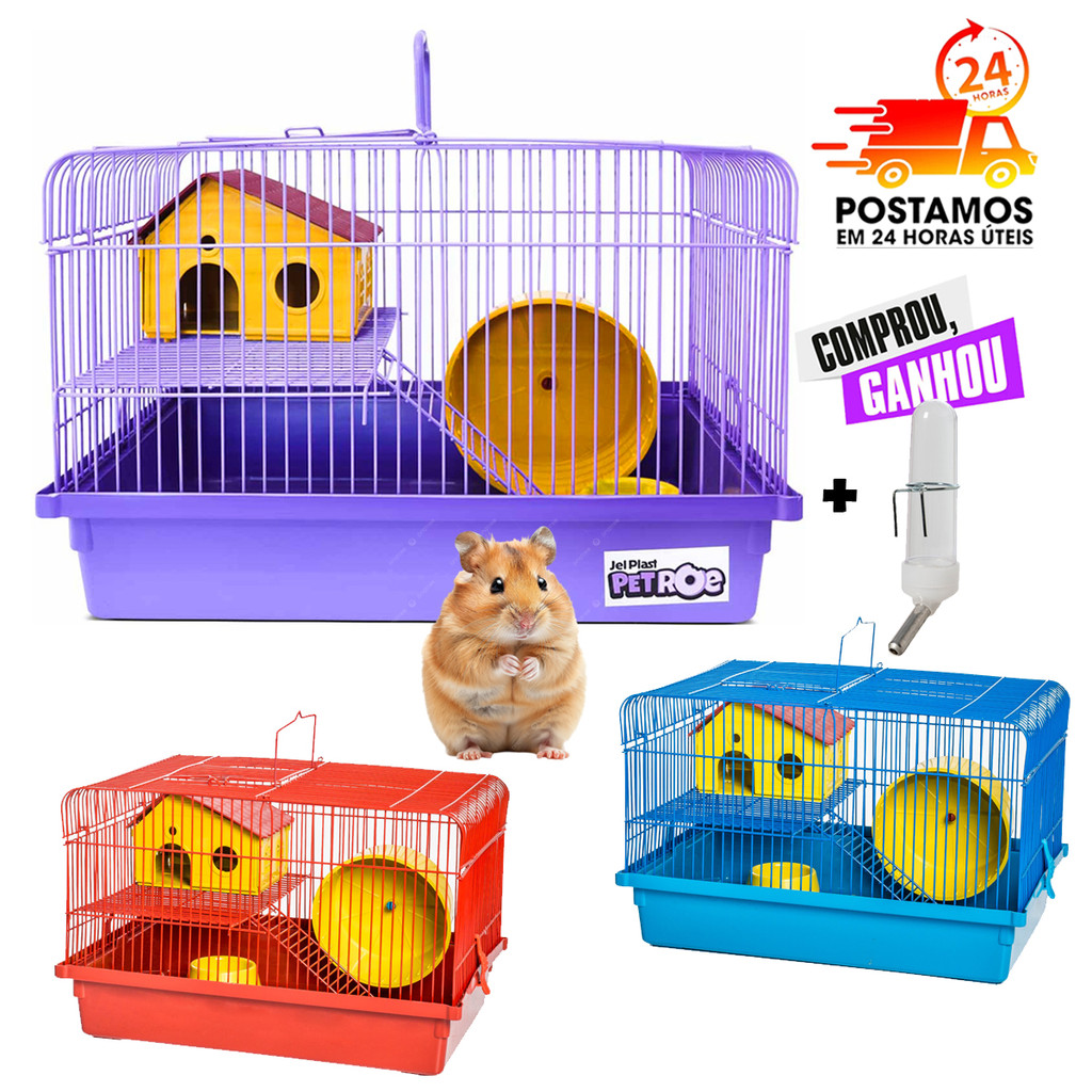 PROMOÇÃO Gaiola Para Hamster 2 Andares Completa com Rodinha e Casinha Caixa de Transporte Hamster Jel Plast