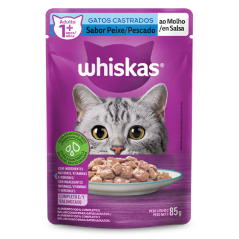 Sachê Whiskas para Gatos Adultos Castrados Peixe 85gr