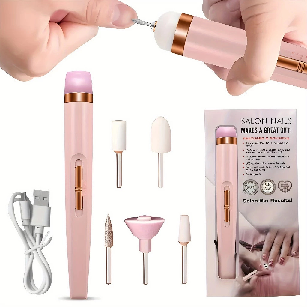 Lixadeira Elétrica de Unhas 5 em 1 Portátil – Sem Fio/ Recarregável/ Manicure e Pedicure P...