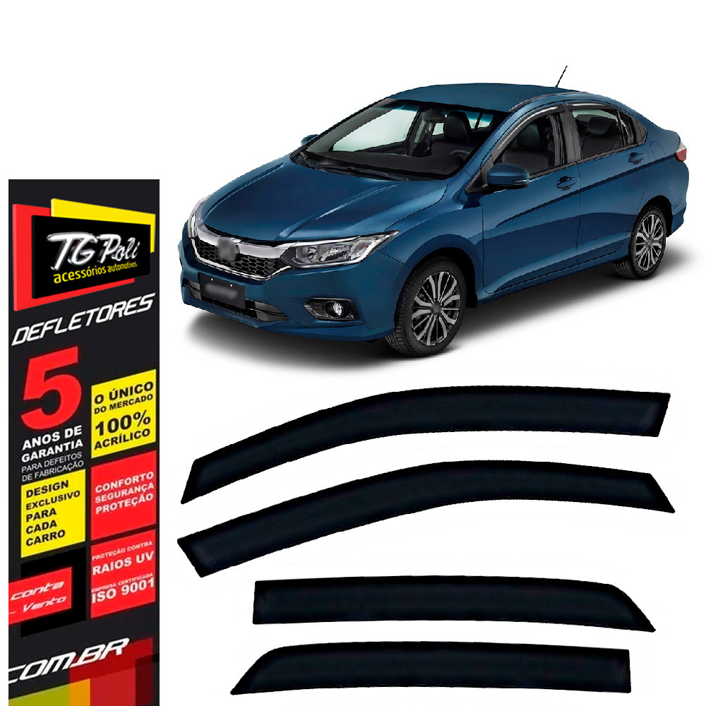 Calha de Chuva Honda City 2015 a 2021 4 portas TG Poli Defletor Portas Protetor Janelas Fumê