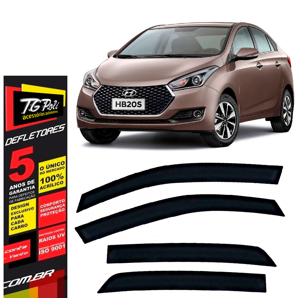 Calha de Chuva Hyundai HB20s 2013 a 2019 4 portas TG Poli Defletor Portas Protetor Janelas Fumê em Oferta na Shopee