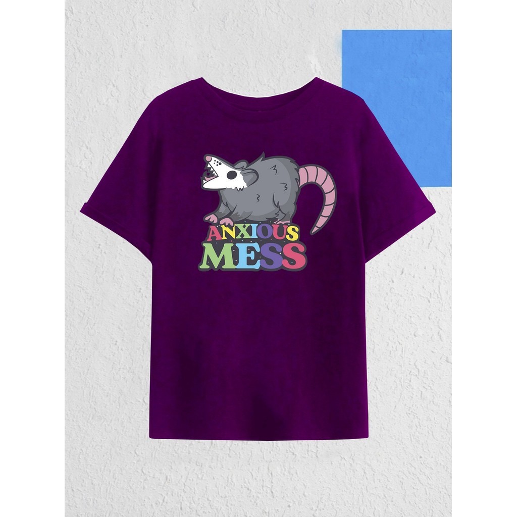 Camiseta Roxo Unissex Estampa Anxious Mess Gamba Skatista Blusa Oversized Feminina Streetwear