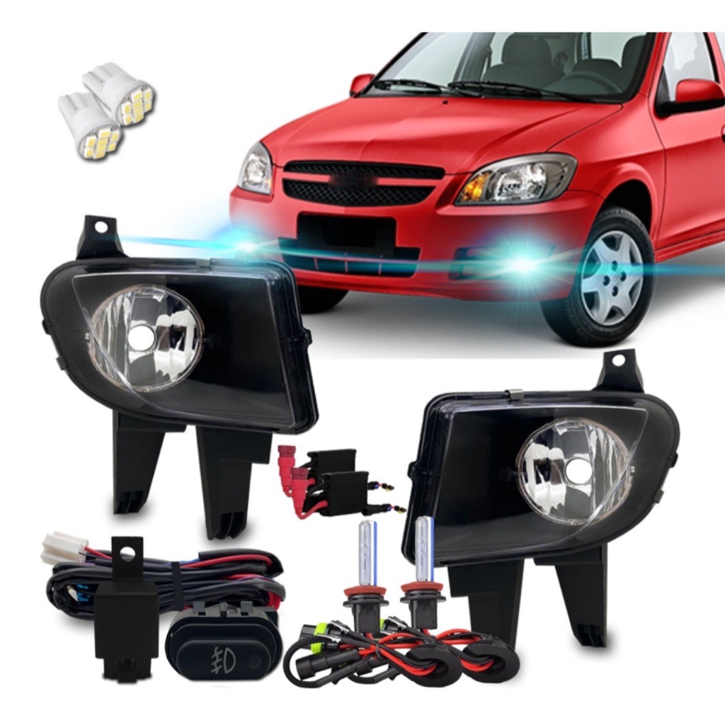 Kit Farol Milha Neblina Celta Prisma 2007 2008 2009 10 Botão Modelo Original + Kit Xenon Hb4 8000k
