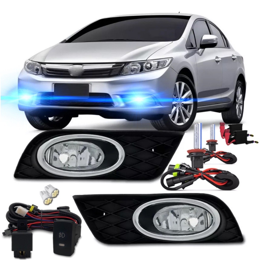 Kit Farol De Milha Neblina Auxiliar Civic 2012 2013 2014 2015 2016 + Kit Xenon 8000k