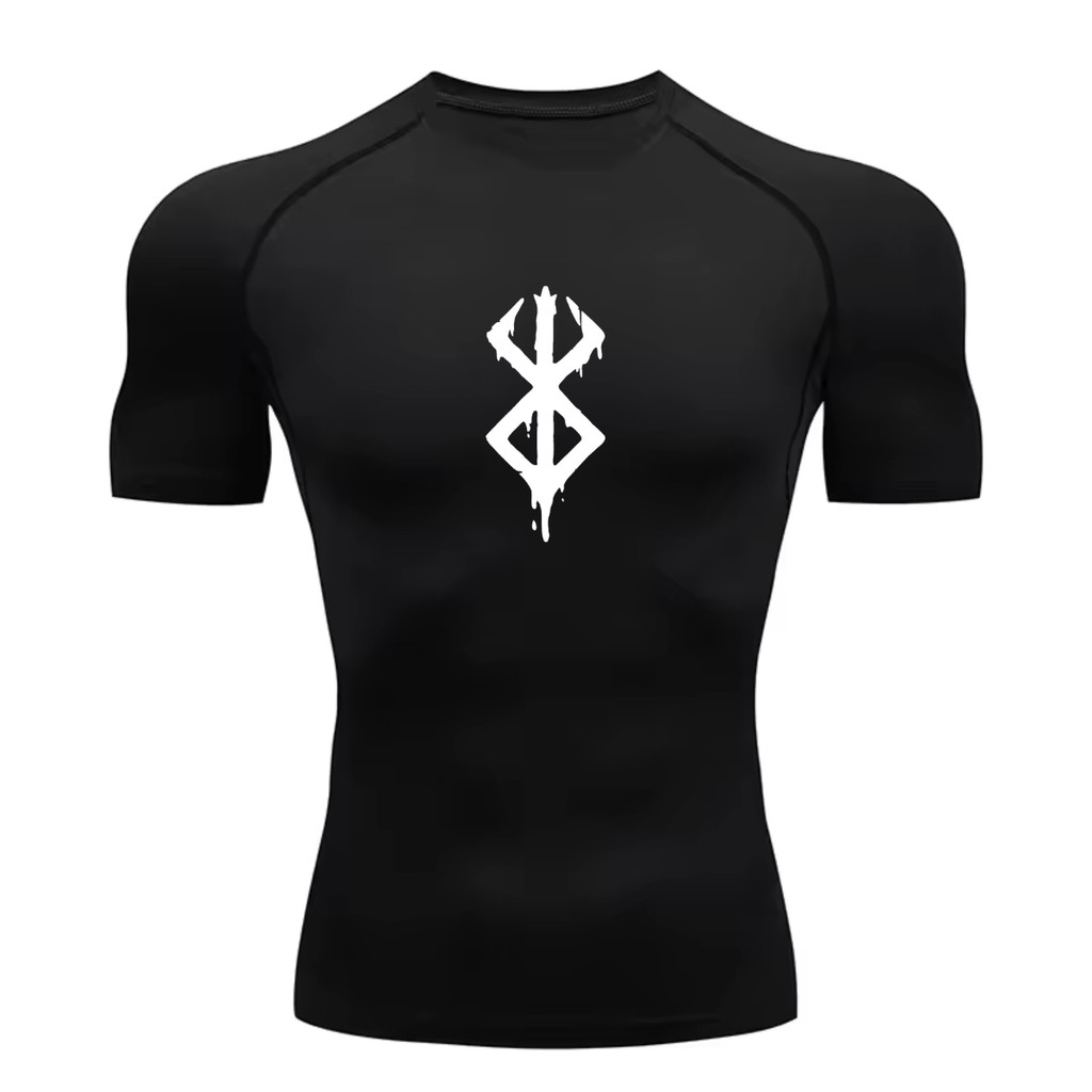 Camisa Compressão Proteção Uv 50+ Estampada Tecido Gelado Segunda Pele Manga Curta Símbolo Berserk em Oferta na Shopee