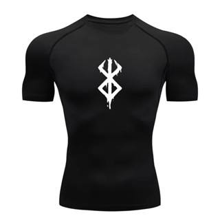 Camisa Compressão Proteção Uv 50+ Estampada Tecido Gelado Segunda Pele Manga Curta Símbolo Berserk em Oferta na Shopee