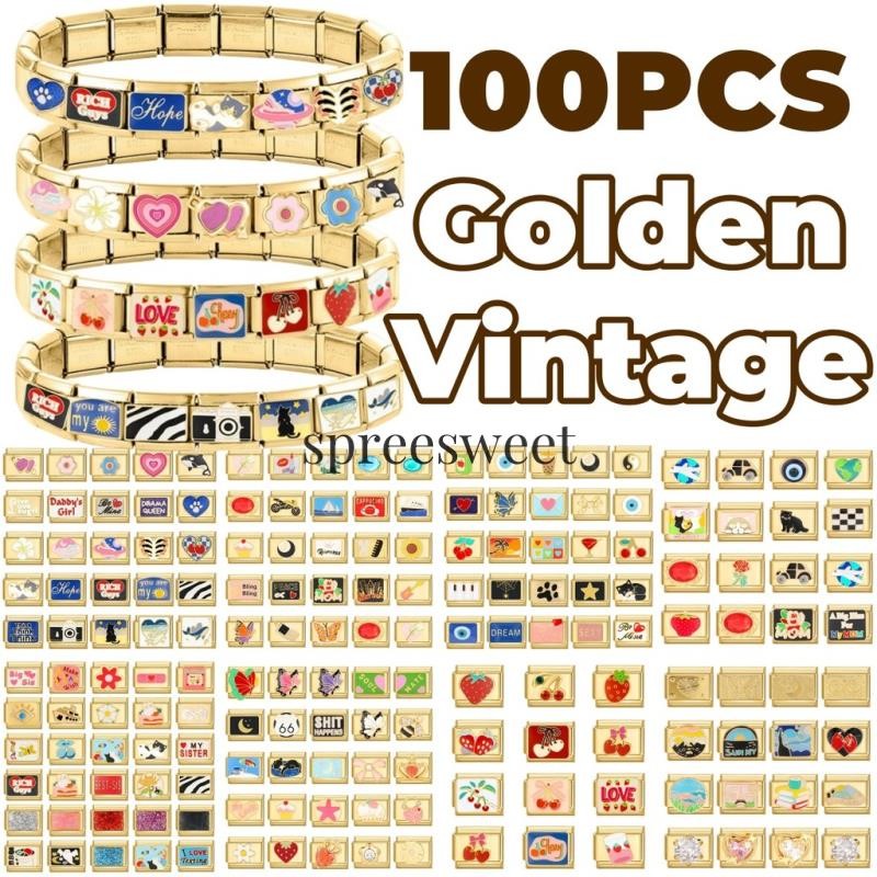 100 Amuletos Vintage Dourados Para Pulseira Modular Italiana , Links , Faça Você Mesmo , De Aço De 9 Mm em Oferta na Shopee