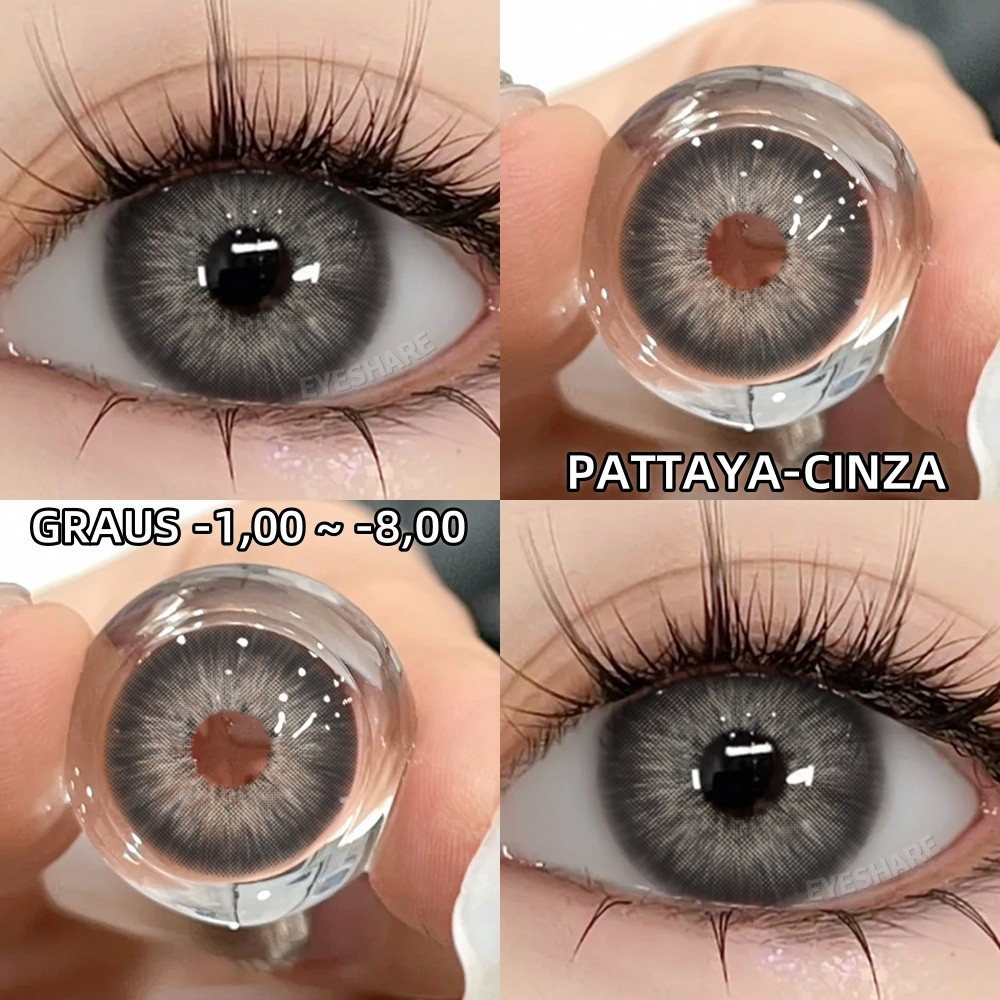 (0,00-8,00) Lentes De Contato De Grau EYESHARE PATTAYA Olhos Cinza Naturais Lente De Miopia 2 Peças