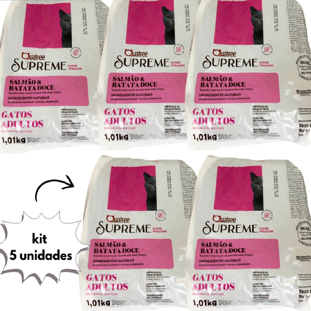 Kit C/5 Ração Quatree Supreme Premium Gato Adulto Salmão 1kg em Oferta na Shopee