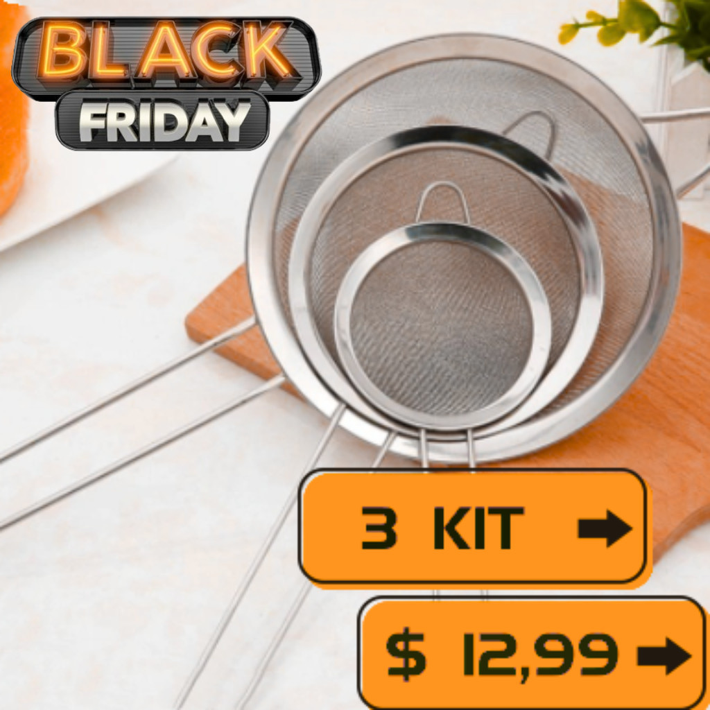 Kit 3 Peneira Coador De Peneiras Aço Inoxidável Para Cozinha Peneira De Cozinha