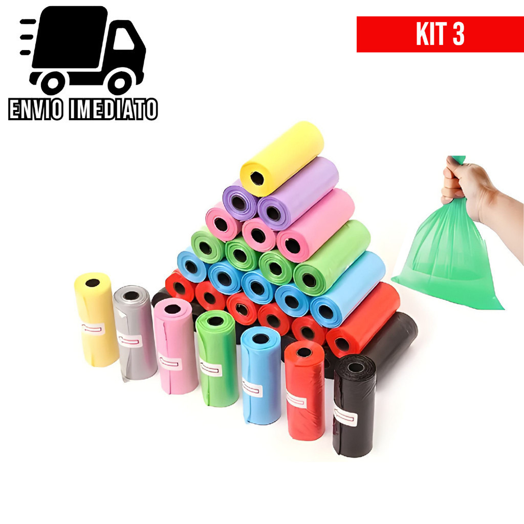 Kit 3 Pet Cata Caca Saquinhos Plástico Refil para Cachorro e Gato