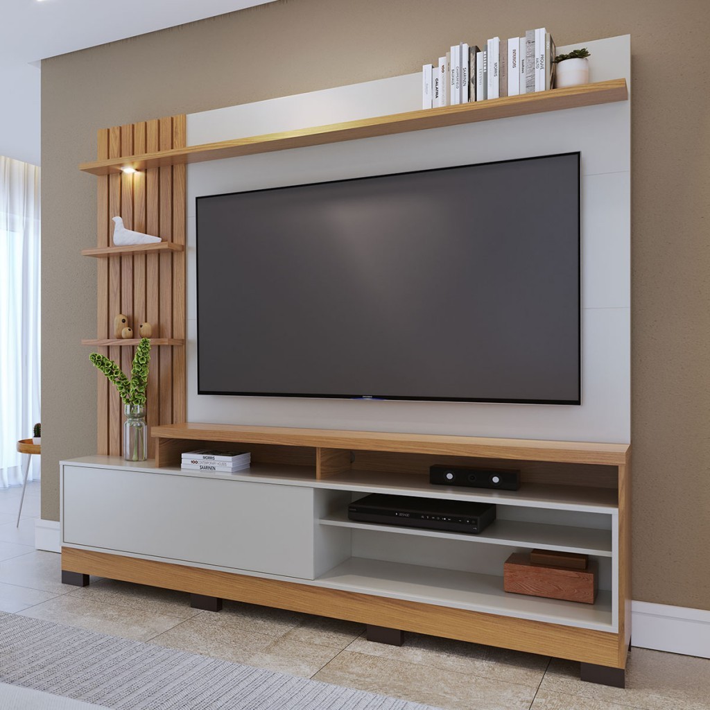 Estante para TV Até 65 Polegadas Maceió 1 Porta Com Led Ripado - Colibri em Oferta na Shopee