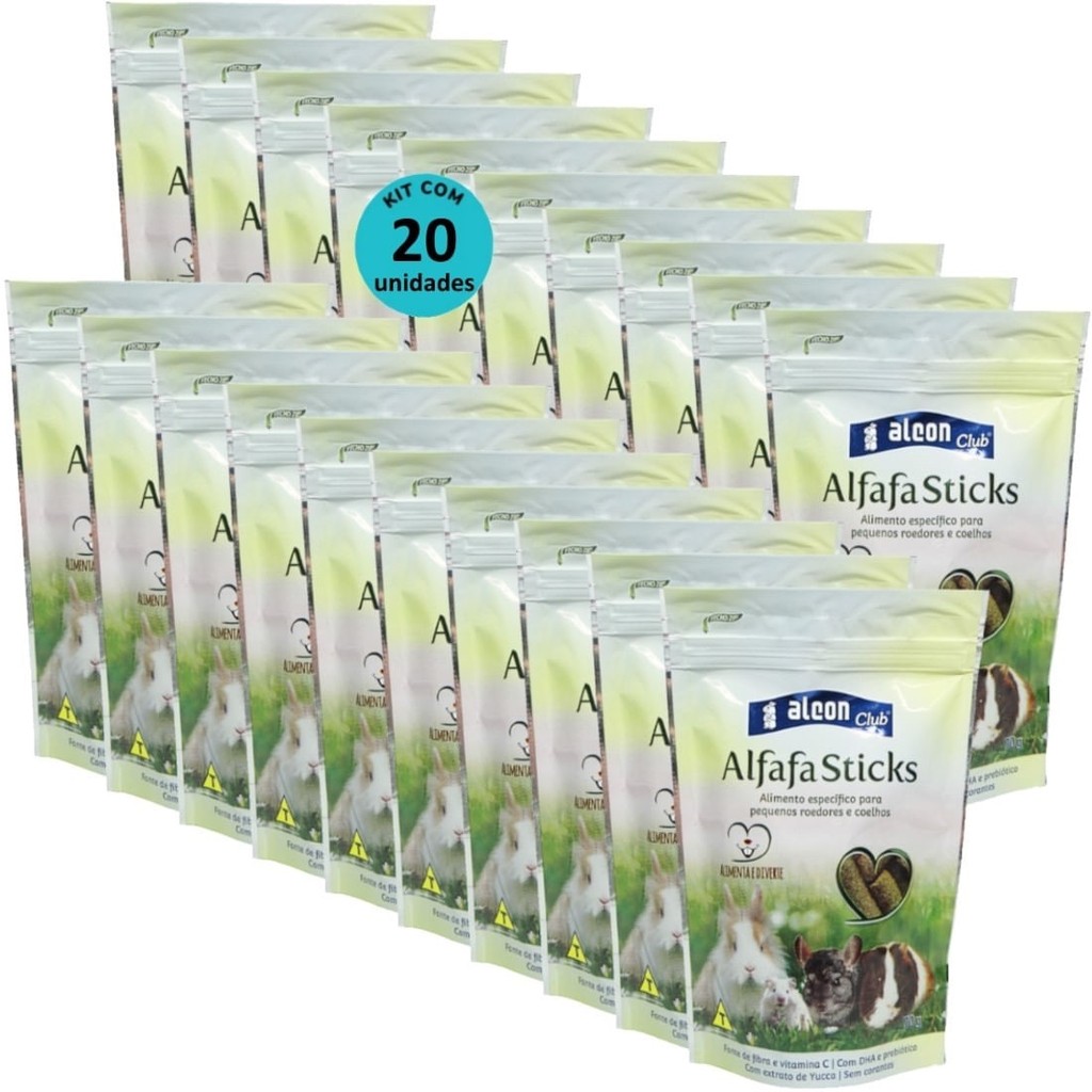 Alcon Club Alfafa Sticks 70g Kit Com 20 Ração Para Roedores e Coelhos