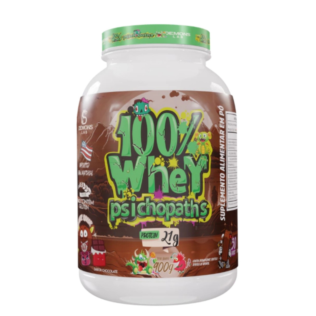 100% Whey Psichopaths Pote 900g Chocolate Demons Lab em Oferta na Shopee