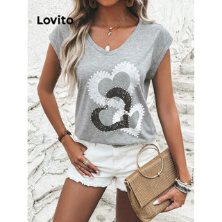 Lovito Casual Camiseta Feminina com Estampa Geométrica LBL09048
