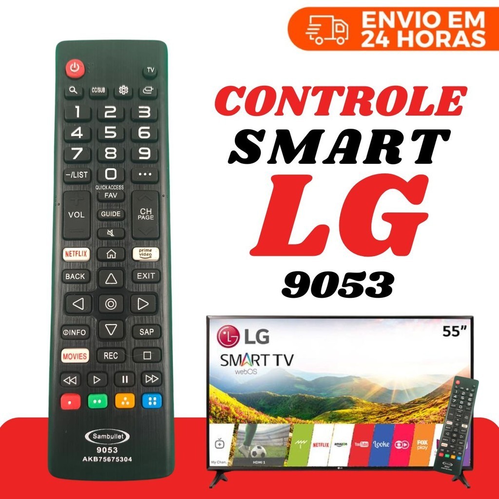 Controle Remoto LG Universal Compatível Com Smart Tv 4K LED LCD 32 40 43 50 55 65 Polegadas 9053