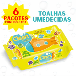 Kit 6 Pacotes Toalhas umedecidas Clean Baby com 100 cada Bebê