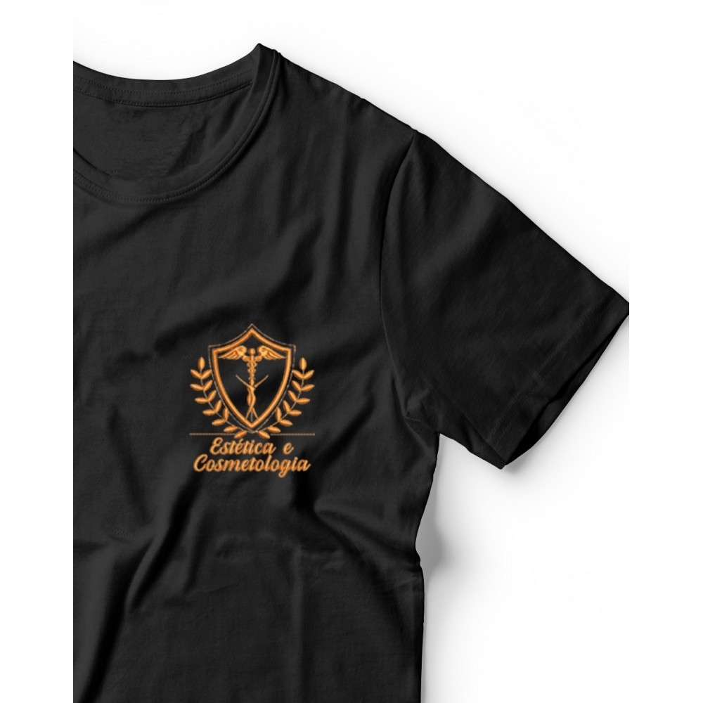 Camisa Estética e Cosmetologia Bordada Símbolo Curso Estética e Cosméticos em Malha PV Antipiling T-Shirt Camiseta