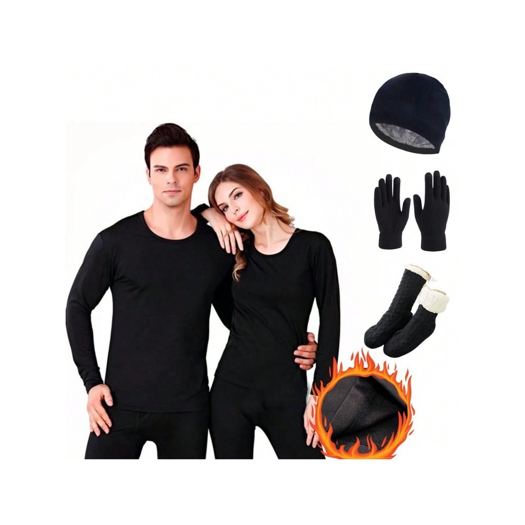 Kit Frio Blusa + Calça Térmica Luvas Meias carneirinho e Touca Quente