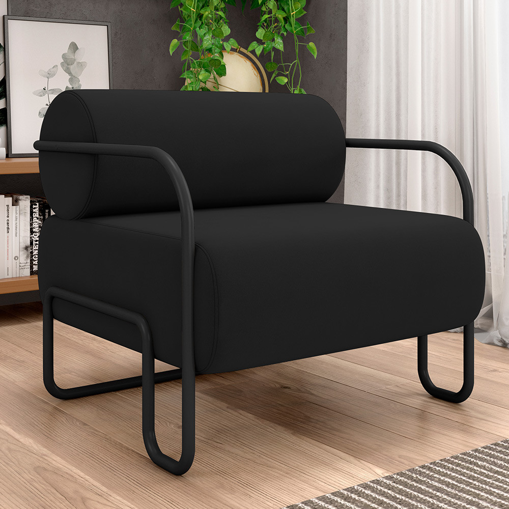 Poltrona Decorativa Pés Industrial Moscou K01 Veludo Preto - Lyam Decor em Oferta na Shopee