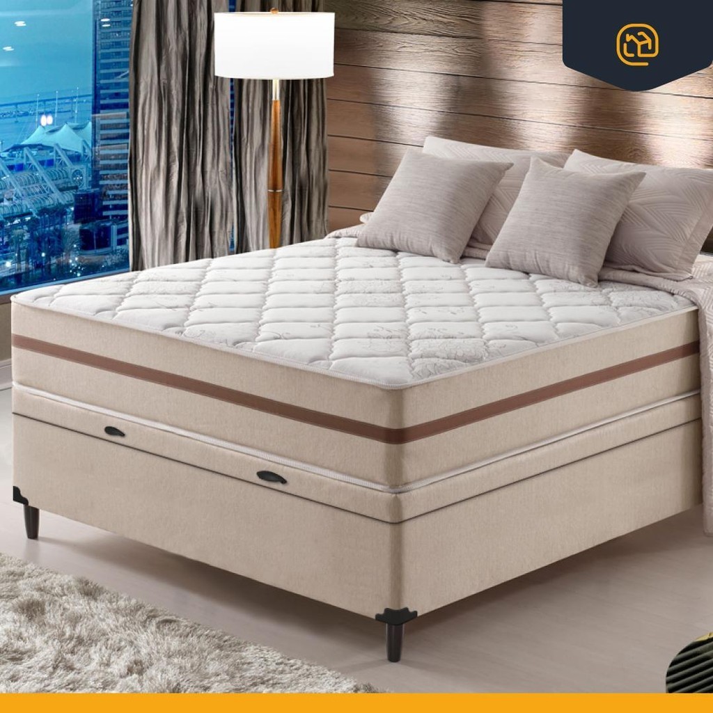 Cama Box Baú com Colchão de Molas Ensacadas Classic Pocket Viúva  128cm