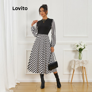 Lovito Vestido colorblock elegante com costura em tecido listrado para mulheres LBL10074