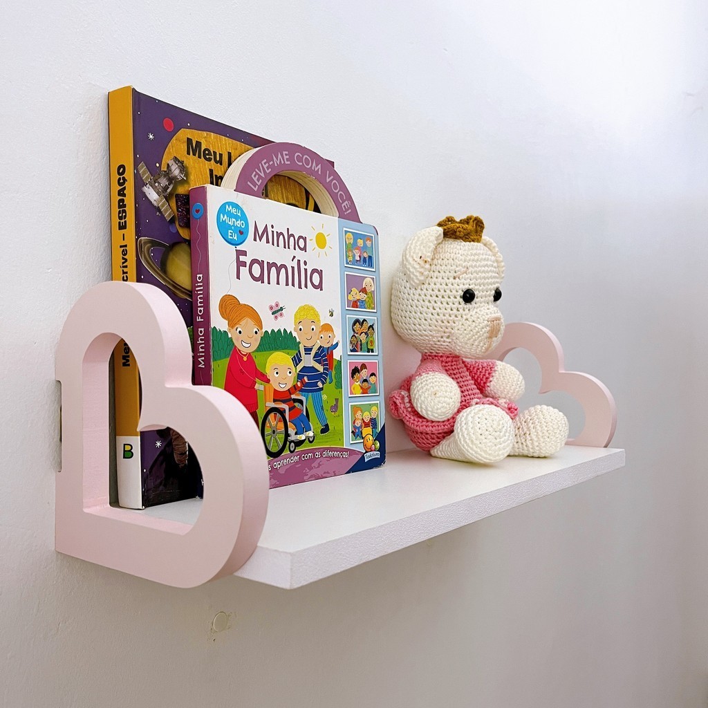1 Prateleira colorida decoração infantil coração 60x15cm em Oferta na Shopee